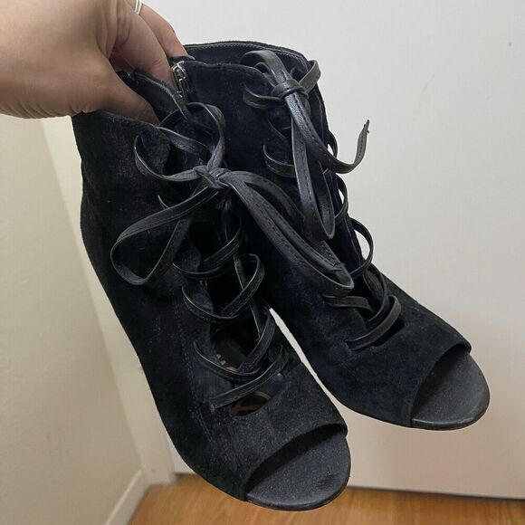 Sam Edelman Black suede lace up ankle peep toe booties size US 6 - Picture 5 of 7